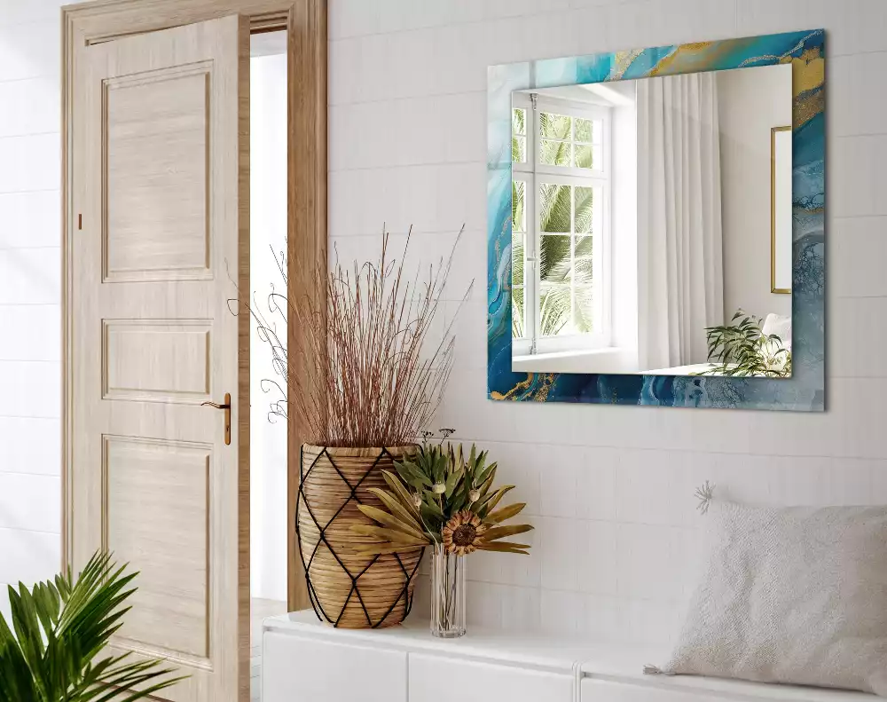 Rechthoekige spiegel lijst met print Abstract Marmer Hars