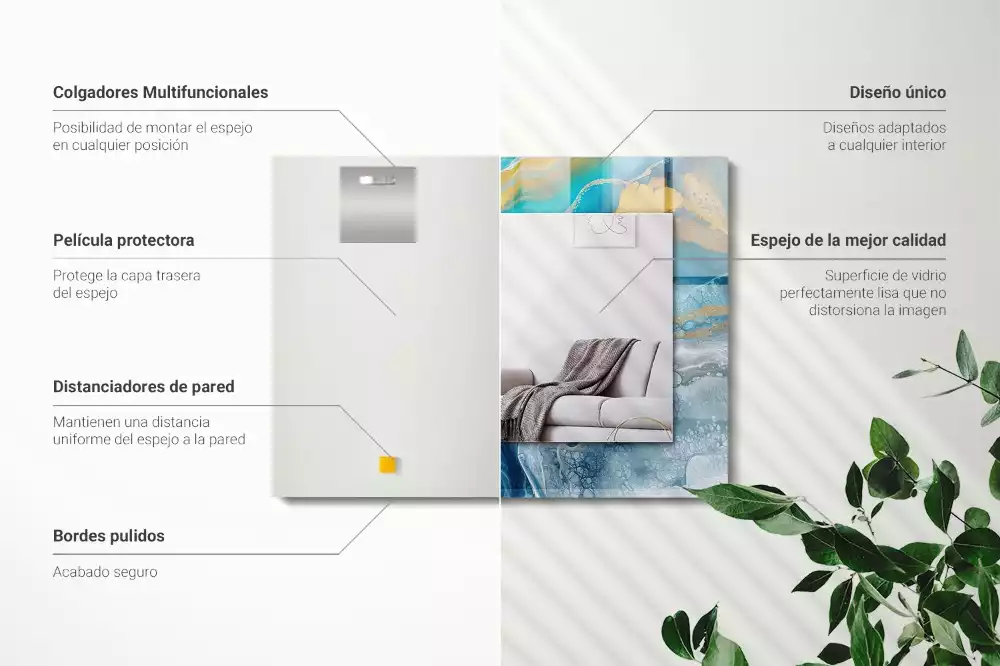 Rechthoekige spiegel lijst met print Abstract Marmer Hars