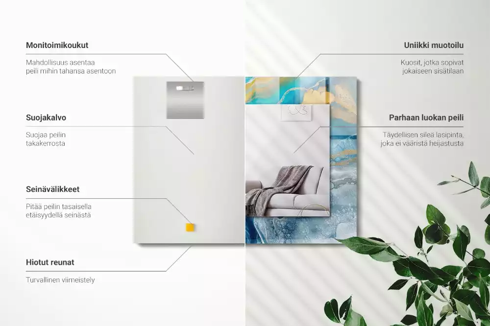 Rechthoekige spiegel lijst met print Abstract Marmer Hars