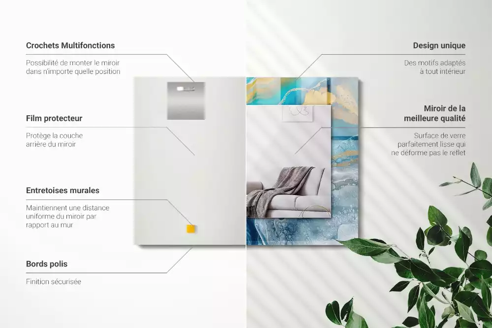 Rechthoekige spiegel lijst met print Abstract Marmer Hars