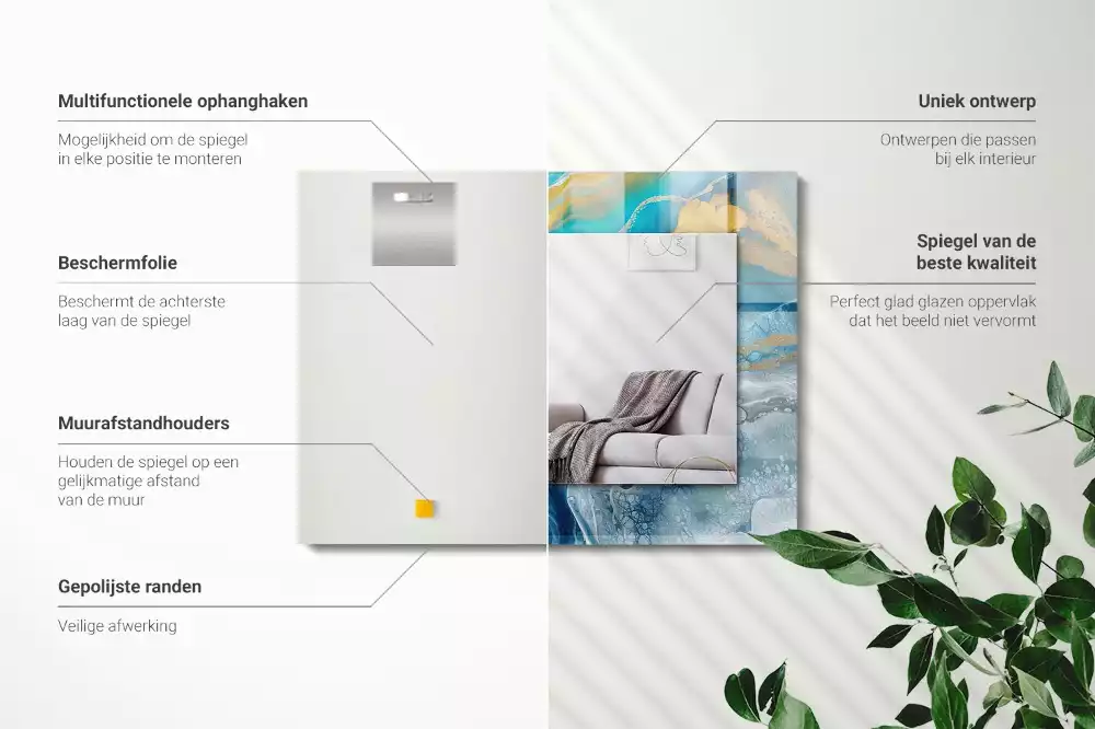 Rechthoekige spiegel lijst met print Abstract Marmer Hars