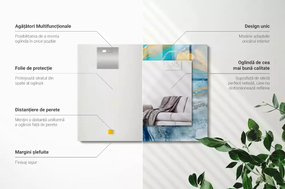 Rechthoekige spiegel lijst met print Abstract Marmer Hars