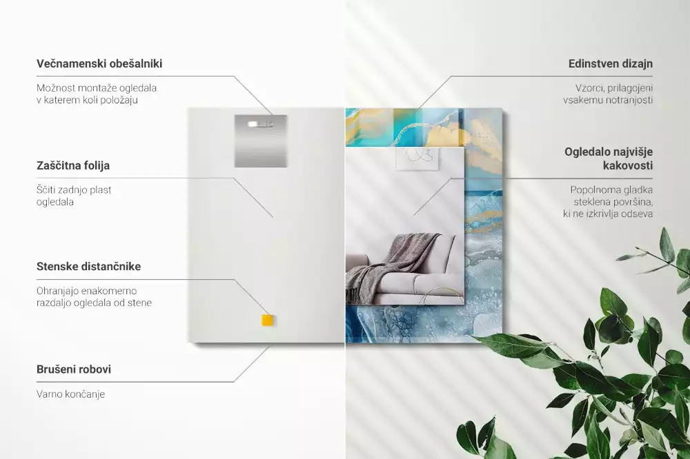 Rechthoekige spiegel lijst met print Abstract Marmer Hars