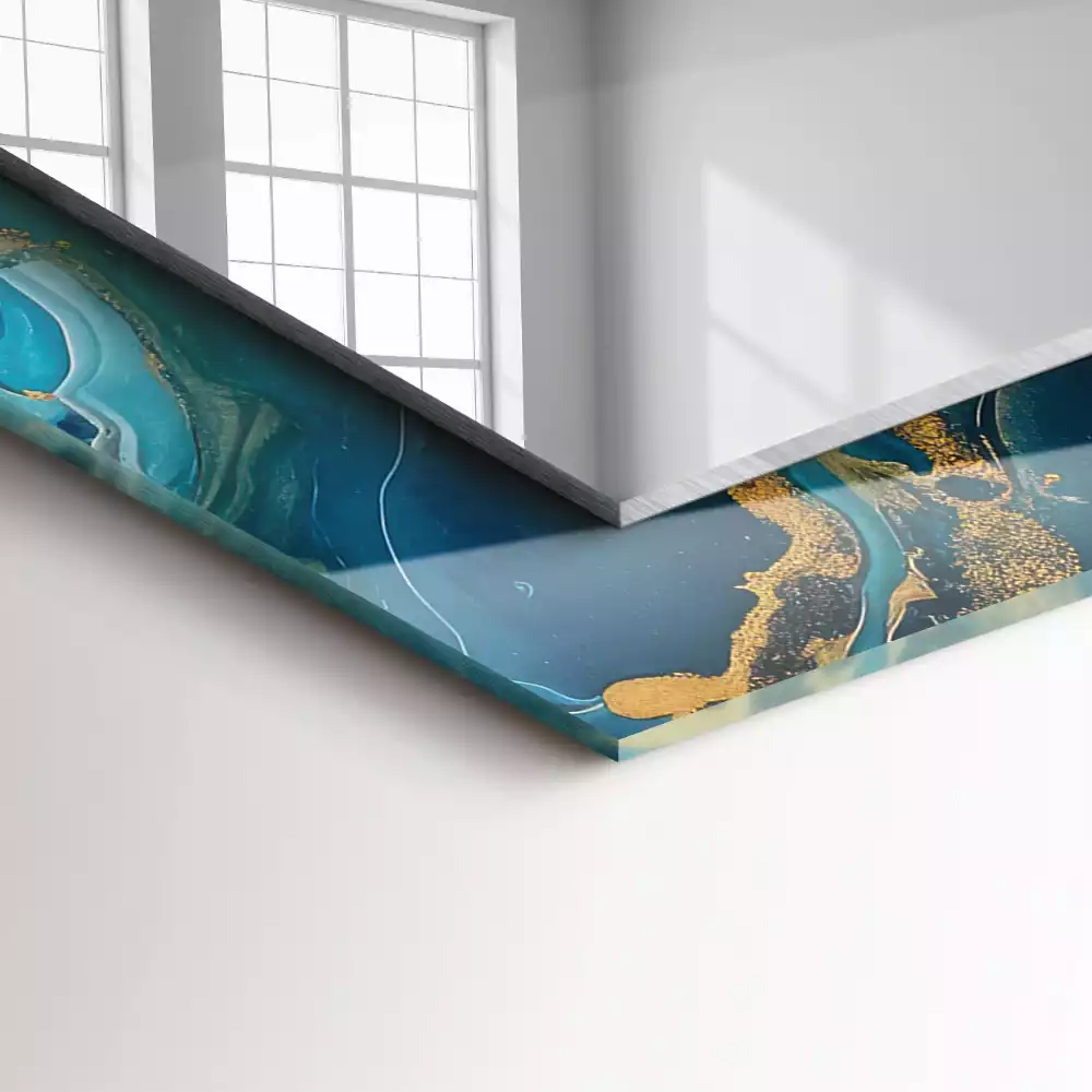 Rechthoekige spiegel lijst met print Abstract Marmer Hars