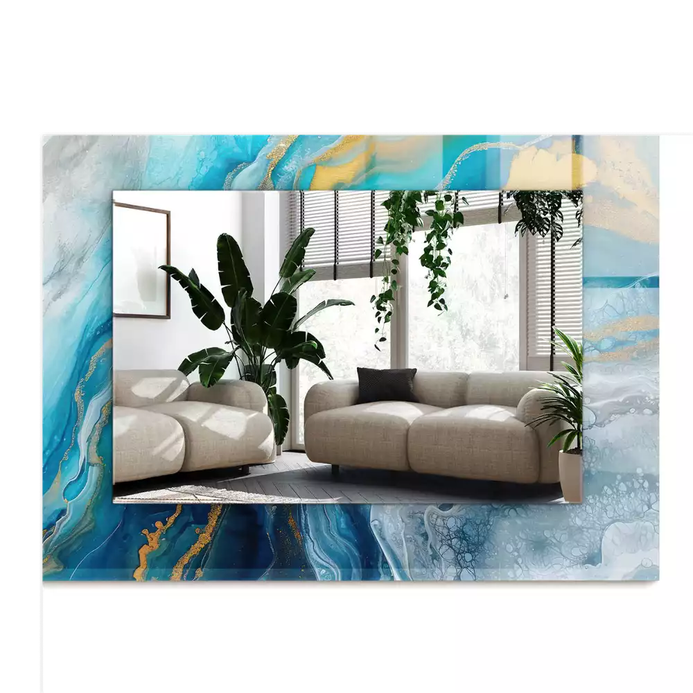 Rechthoekige spiegel lijst met print Abstract Marmer Hars