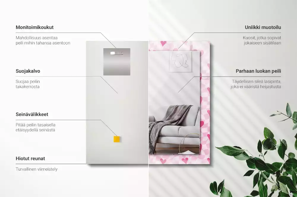 Bedrukte rechthoekige spiegel Roze harten