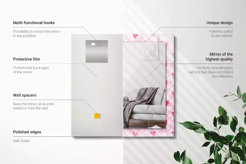 Bedrukte rechthoekige spiegel Roze harten