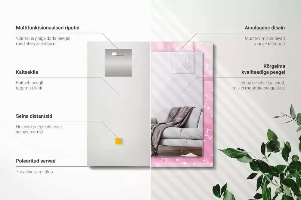 Rechthoekige spiegel met bedrukte lijst Roze sterren