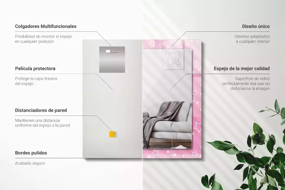 Rechthoekige spiegel met bedrukte lijst Roze sterren