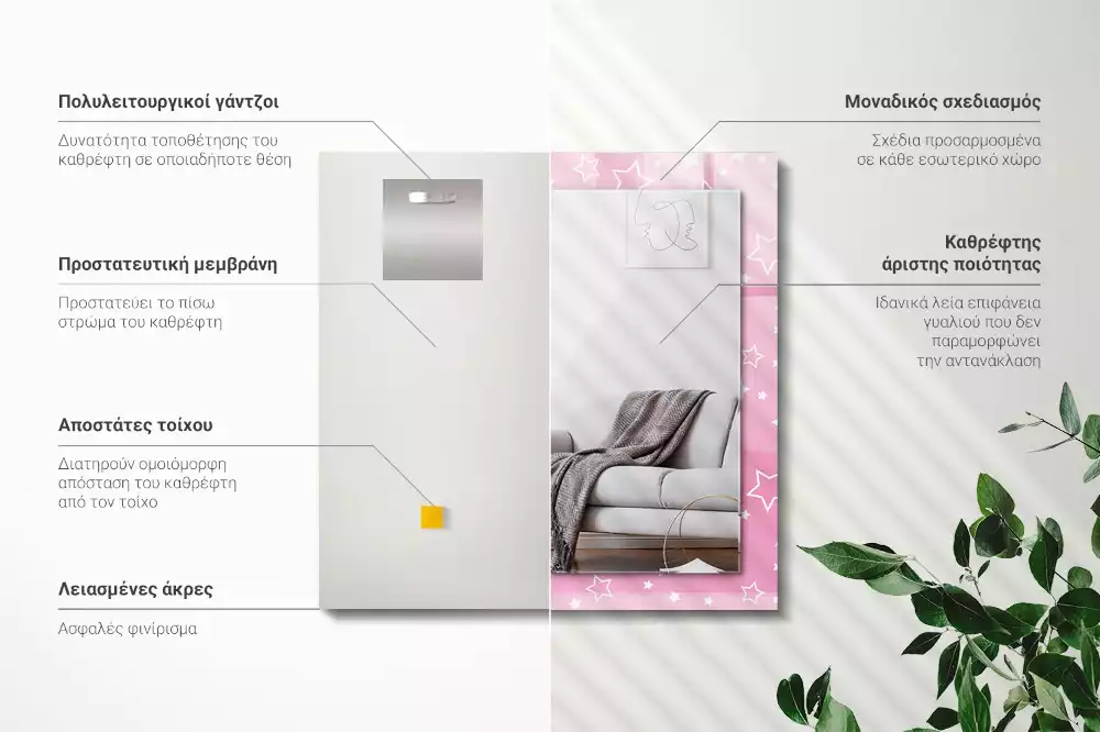 Rechthoekige spiegel met bedrukte lijst Roze sterren