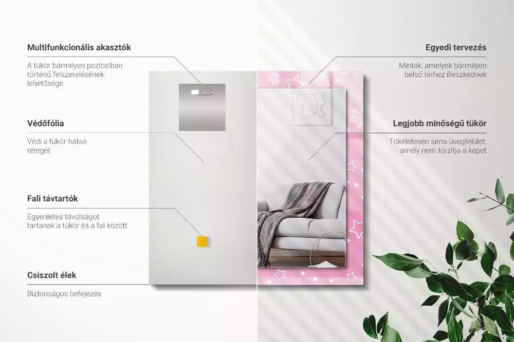 Rechthoekige spiegel met bedrukte lijst Roze sterren