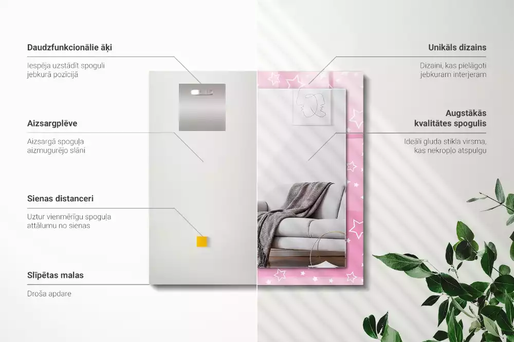 Rechthoekige spiegel met bedrukte lijst Roze sterren