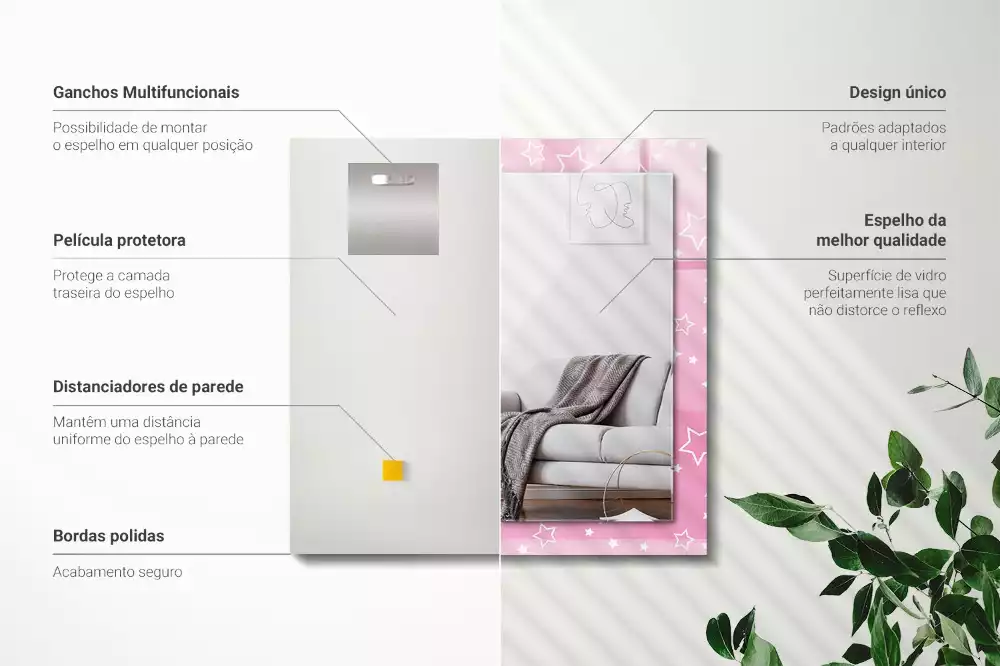 Rechthoekige spiegel met bedrukte lijst Roze sterren