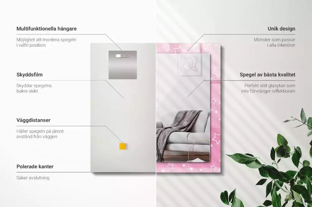 Rechthoekige spiegel met bedrukte lijst Roze sterren