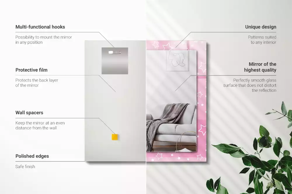 Rechthoekige spiegel met bedrukte lijst Roze sterren