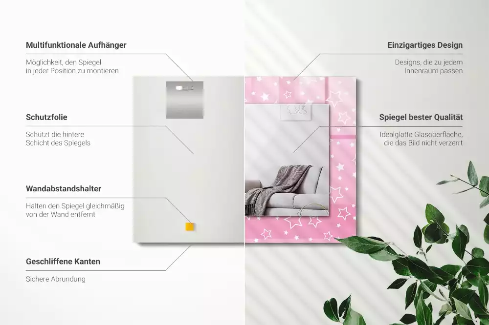 Rechthoekige spiegel met bedrukte lijst Roze sterren