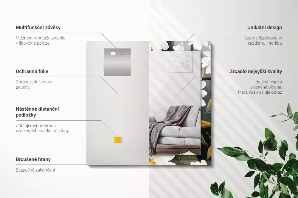 Rechthoekige spiegel met decoratie Witte madeliefjesbladeren