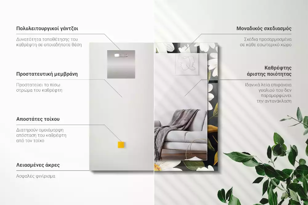 Rechthoekige spiegel met decoratie Witte madeliefjesbladeren