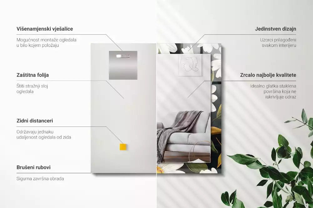 Rechthoekige spiegel met decoratie Witte madeliefjesbladeren