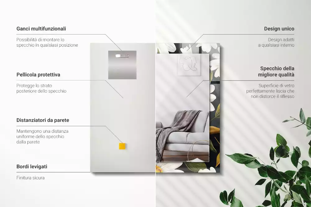 Rechthoekige spiegel met decoratie Witte madeliefjesbladeren