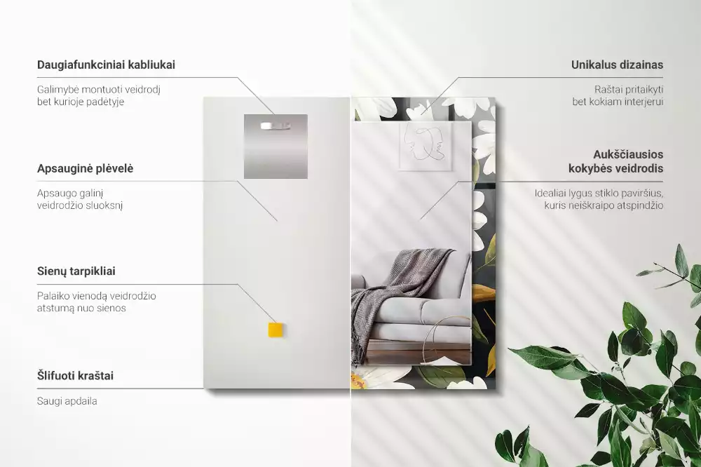 Rechthoekige spiegel met decoratie Witte madeliefjesbladeren