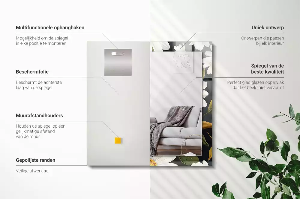 Rechthoekige spiegel met decoratie Witte madeliefjesbladeren