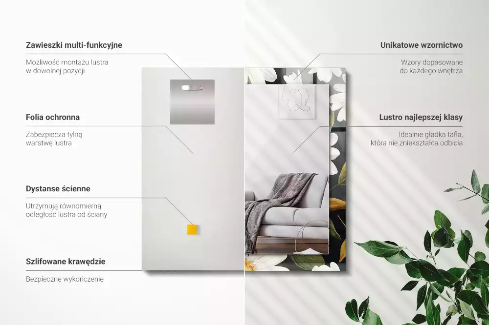 Rechthoekige spiegel met decoratie Witte madeliefjesbladeren