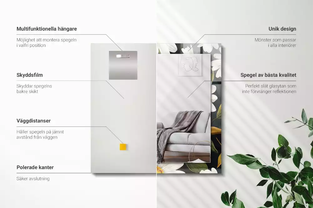 Rechthoekige spiegel met decoratie Witte madeliefjesbladeren