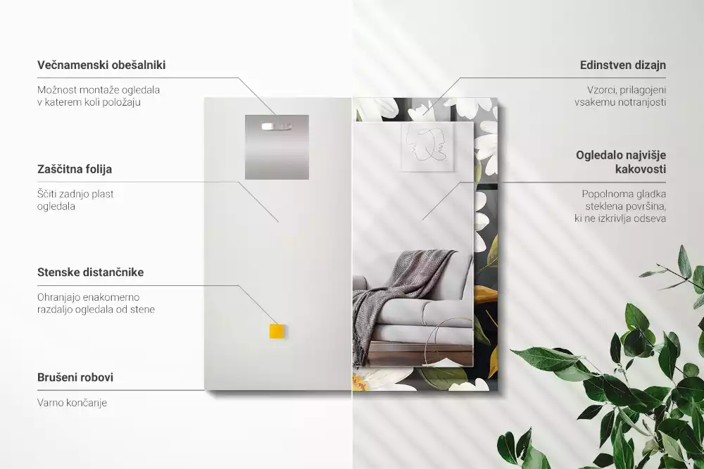 Rechthoekige spiegel met decoratie Witte madeliefjesbladeren