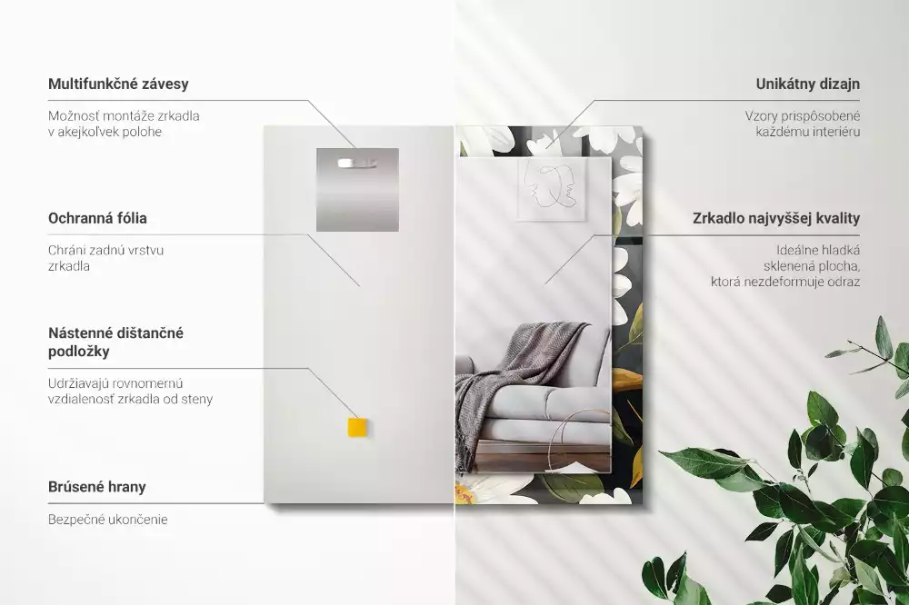 Rechthoekige spiegel met decoratie Witte madeliefjesbladeren