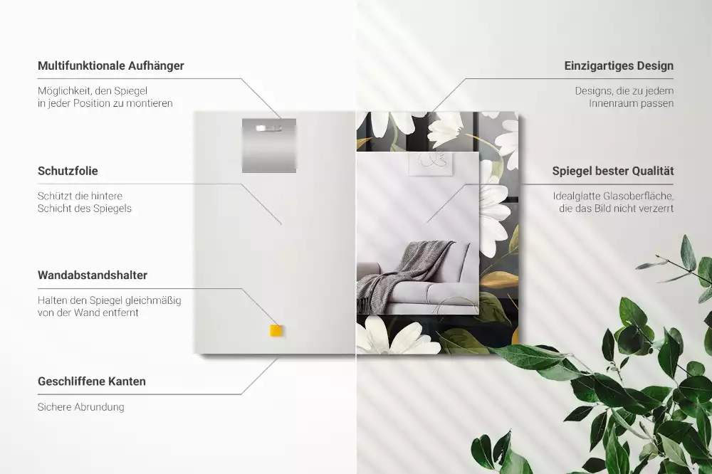 Rechthoekige spiegel met decoratie Witte madeliefjesbladeren