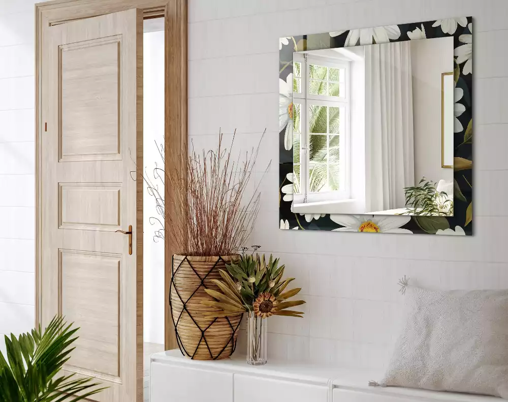 Rechthoekige spiegel met decoratie Witte madeliefjesbladeren