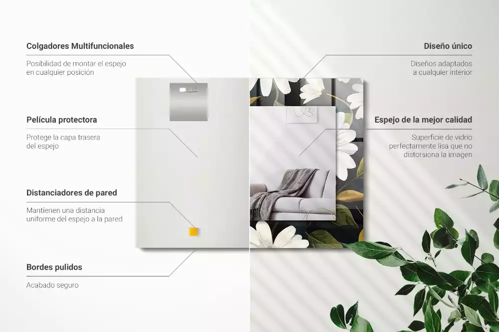 Rechthoekige spiegel met decoratie Witte madeliefjesbladeren