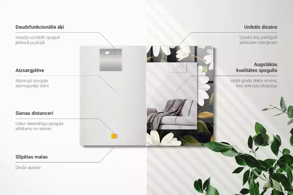 Rechthoekige spiegel met decoratie Witte madeliefjesbladeren