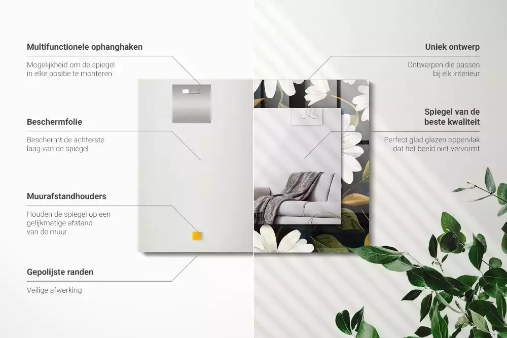 Rechthoekige spiegel met decoratie Witte madeliefjesbladeren