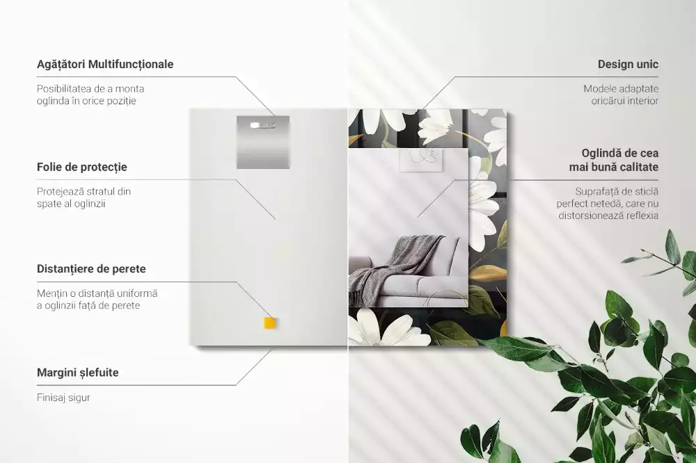 Rechthoekige spiegel met decoratie Witte madeliefjesbladeren