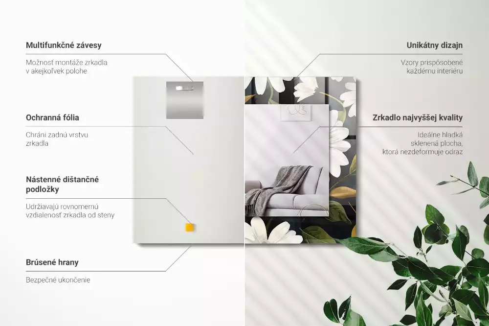 Rechthoekige spiegel met decoratie Witte madeliefjesbladeren