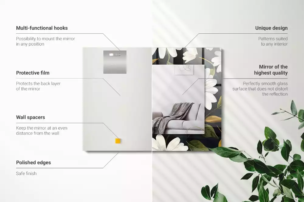 Rechthoekige spiegel met decoratie Witte madeliefjesbladeren