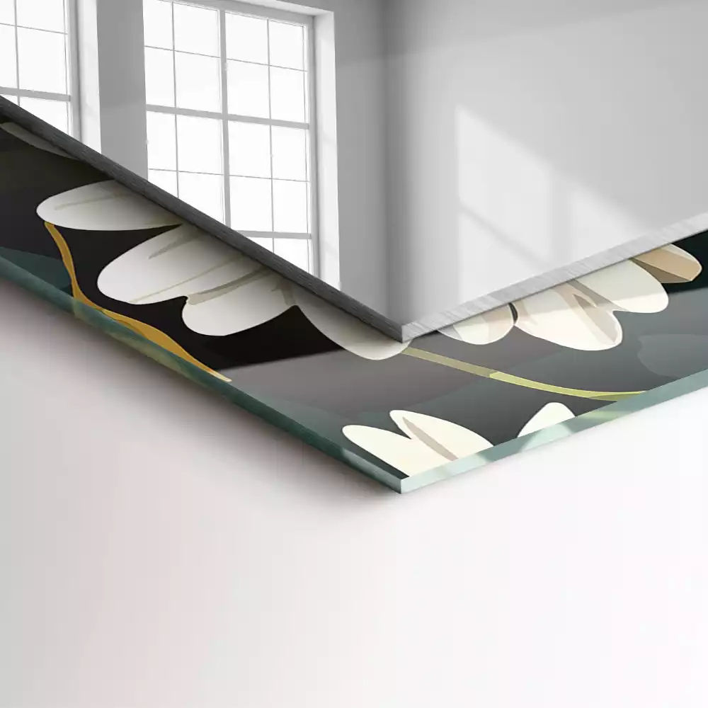 Rechthoekige spiegel met decoratie Witte madeliefjesbladeren