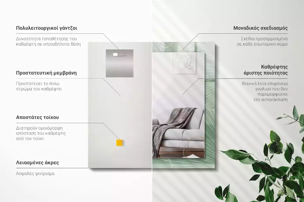 Rechthoekige spiegel lijst met print Ginkgo bladeren