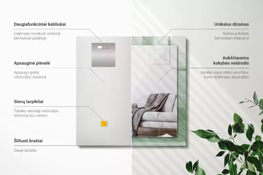 Rechthoekige spiegel lijst met print Ginkgo bladeren