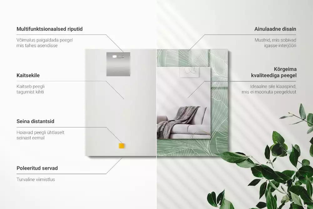 Rechthoekige spiegel lijst met print Ginkgo bladeren