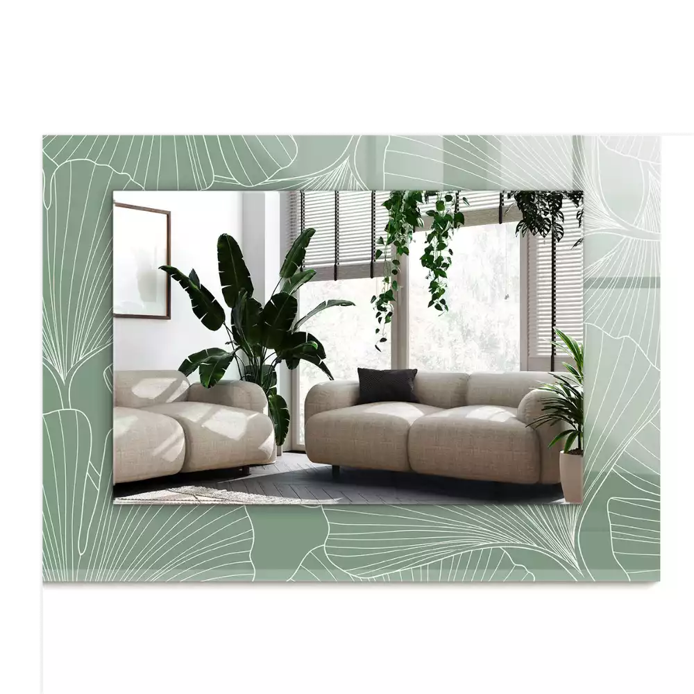 Rechthoekige spiegel lijst met print Ginkgo bladeren