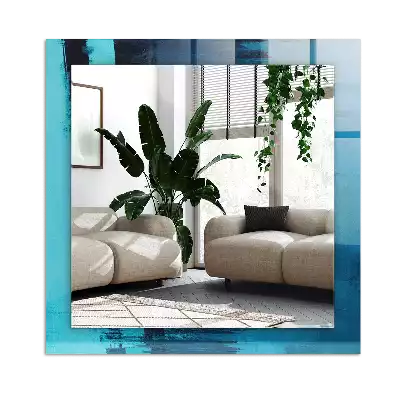 Rechthoekige spiegel lijst met print Abstracte blauwe kunst