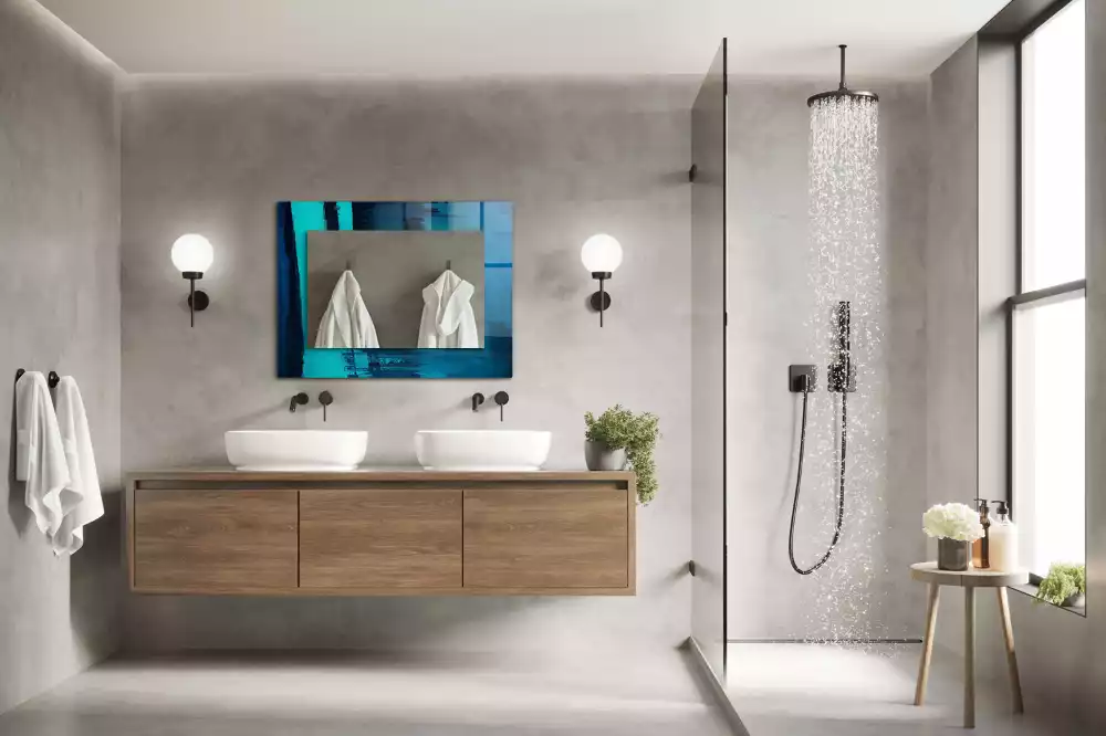 Rechthoekige spiegel lijst met print Abstracte blauwe kunst