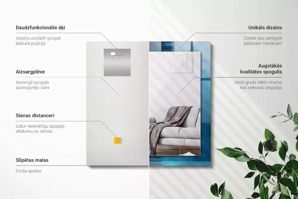 Rechthoekige spiegel lijst met print Abstracte blauwe kunst