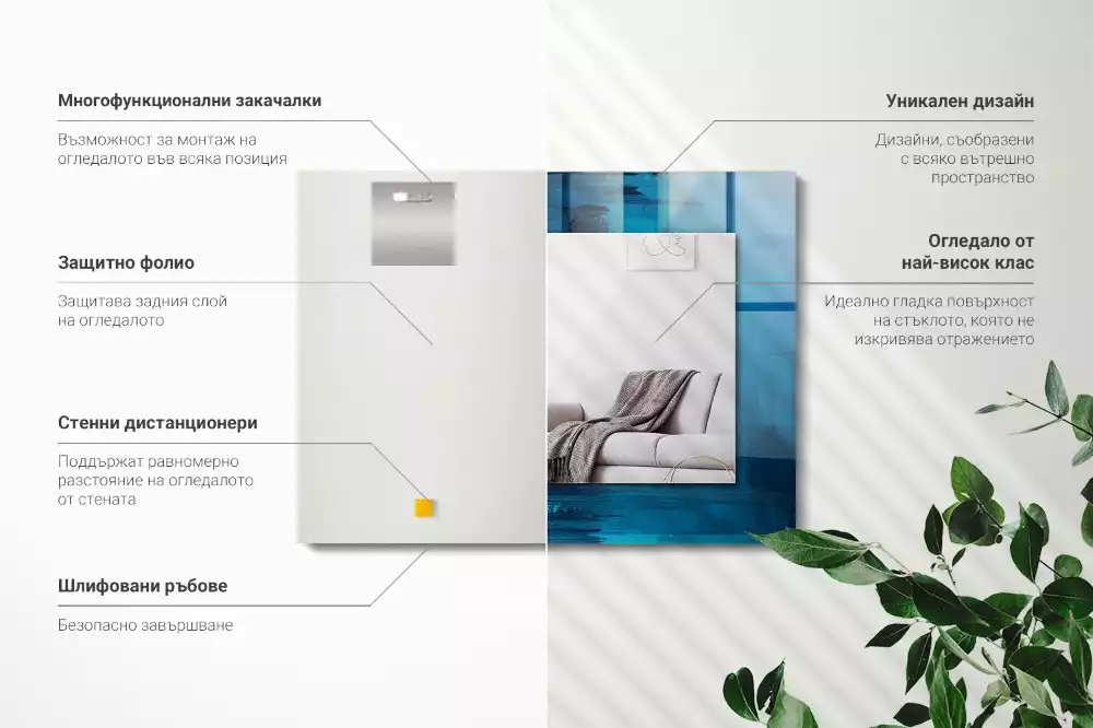 Rechthoekige spiegel lijst met print Abstracte blauwe kunst