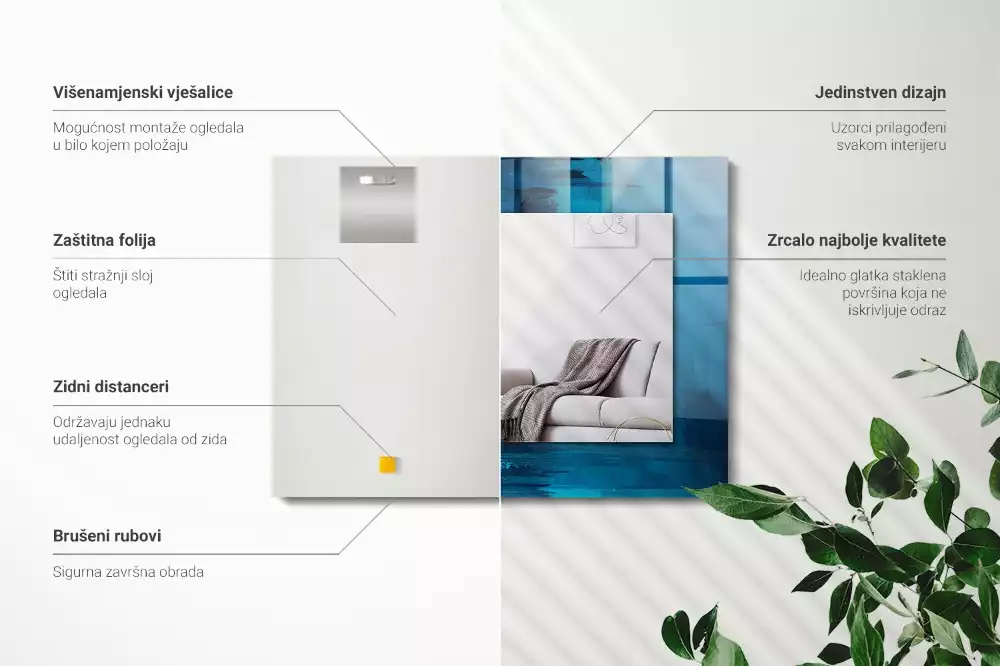 Rechthoekige spiegel lijst met print Abstracte blauwe kunst