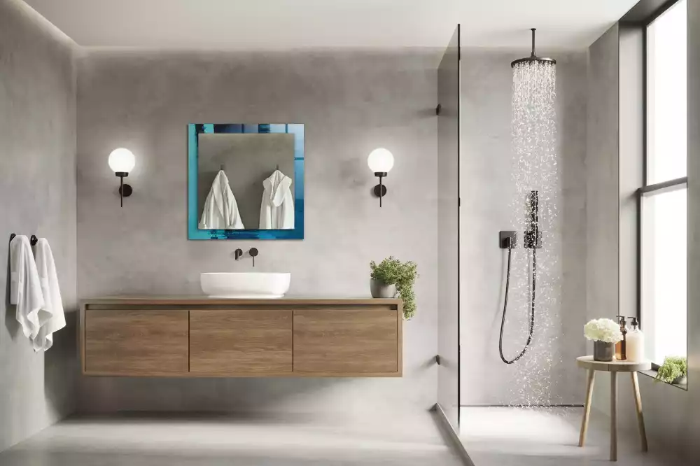 Rechthoekige spiegel lijst met print Abstracte blauwe kunst