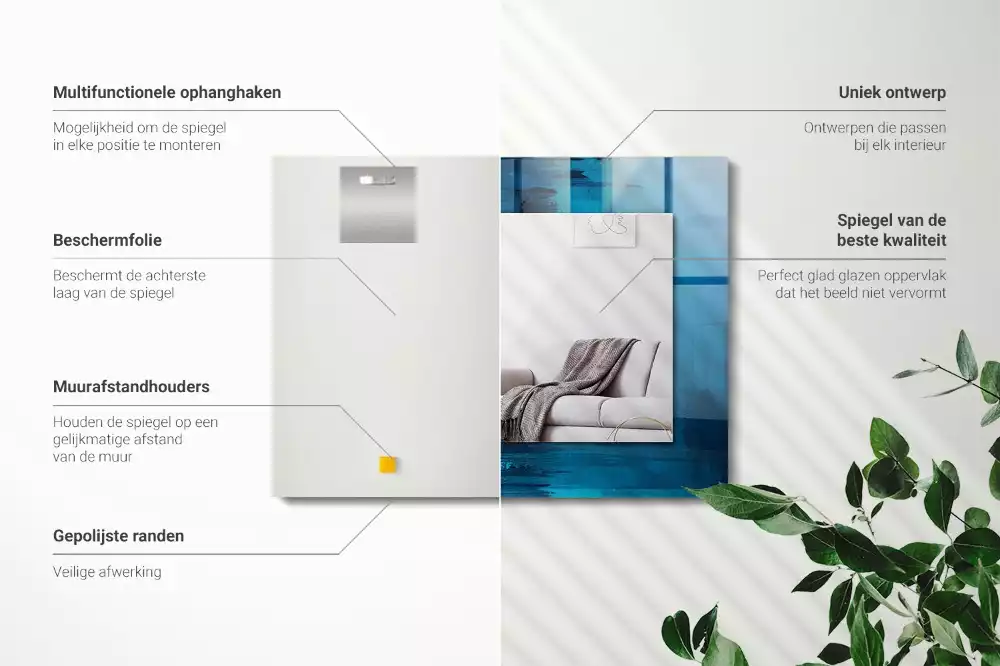 Rechthoekige spiegel lijst met print Abstracte blauwe kunst